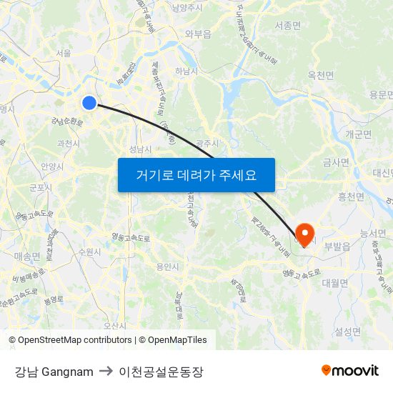 강남 Gangnam to 이천공설운동장 map