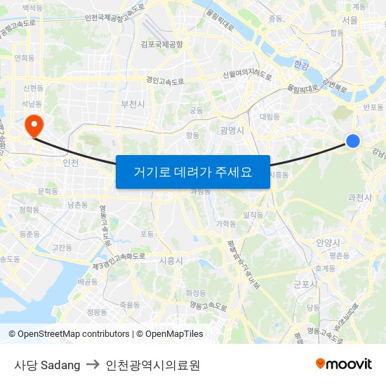 사당 Sadang to 인천광역시의료원 map
