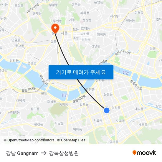 강남 Gangnam to 강북삼성병원 map