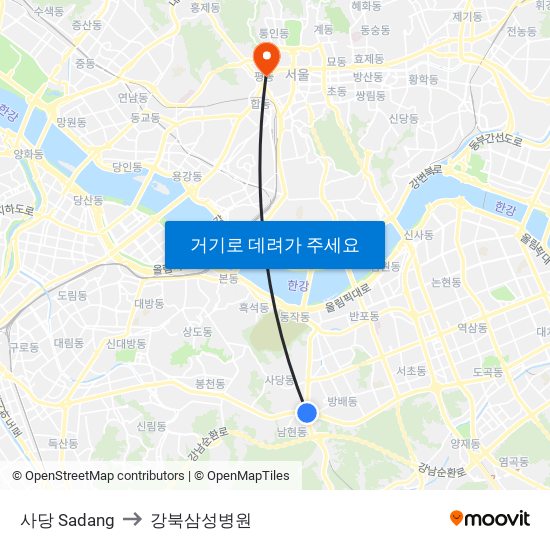 사당 Sadang to 강북삼성병원 map