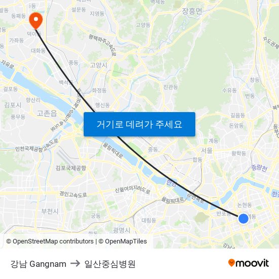강남 Gangnam to 일산중심병원 map