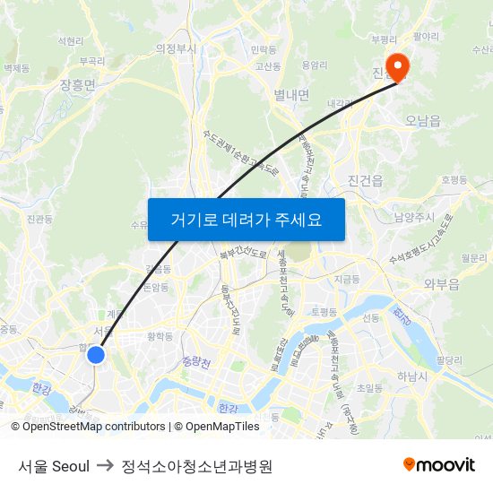 서울 Seoul to 정석소아청소년과병원 map