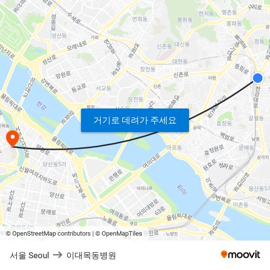 서울 Seoul to 이대목동병원 map