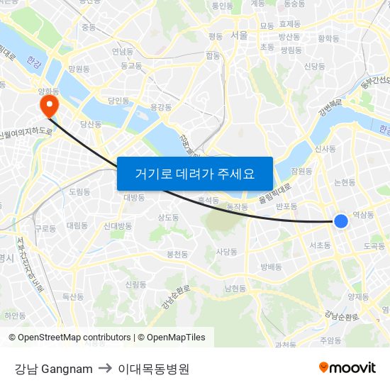 강남 Gangnam to 이대목동병원 map