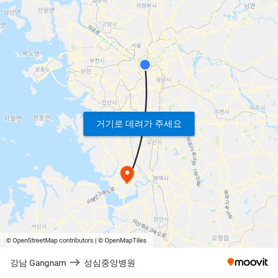 강남 Gangnam to 성심중앙병원 map