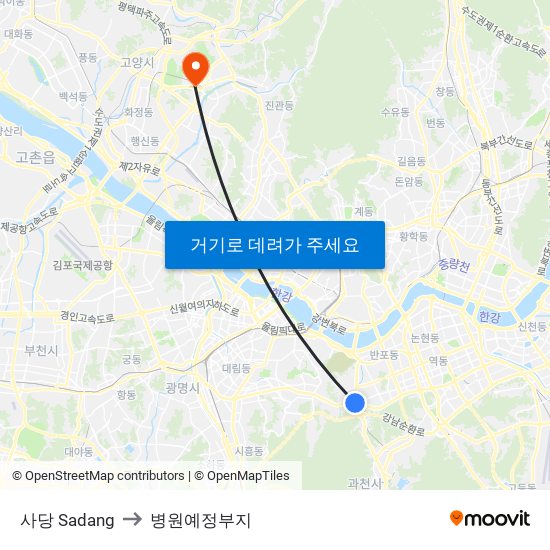 사당 Sadang to 병원예정부지 map