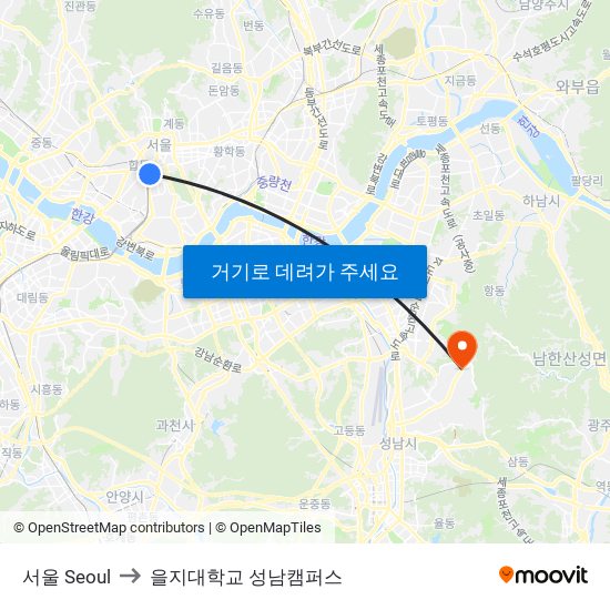 서울 Seoul to 을지대학교 성남캠퍼스 map