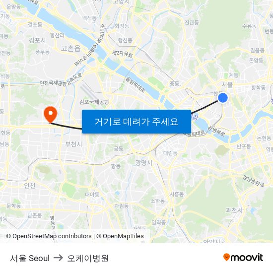 서울 Seoul to 오케이병원 map