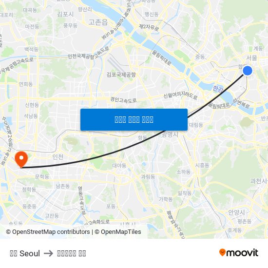 서울 Seoul to 인하대학교 정문 map