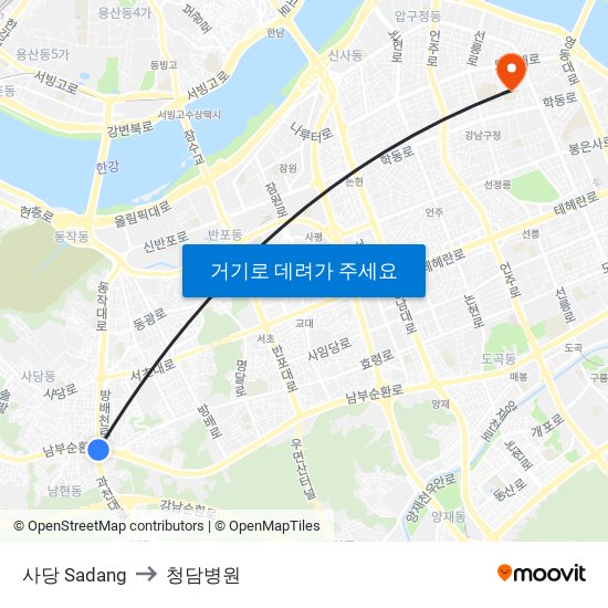 사당 Sadang to 청담병원 map