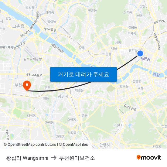 왕십리 Wangsimni to 부천원미보건소 map