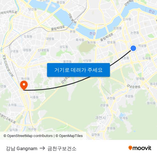 강남 Gangnam to 금천구보건소 map
