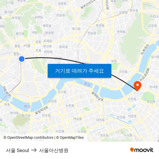 서울 Seoul to 서울아산병원 map