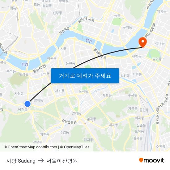 사당 Sadang to 서울아산병원 map