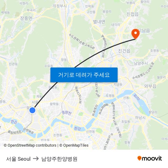 서울 Seoul to 남양주한양병원 map