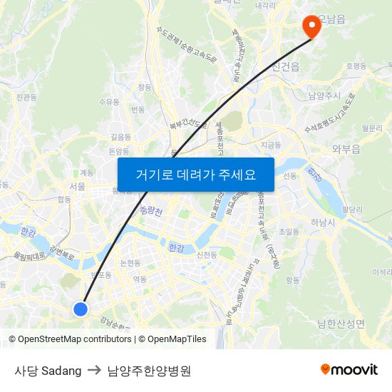 사당 Sadang to 남양주한양병원 map