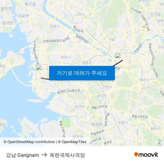 강남 Gangnam to 옥련국제사격장 map