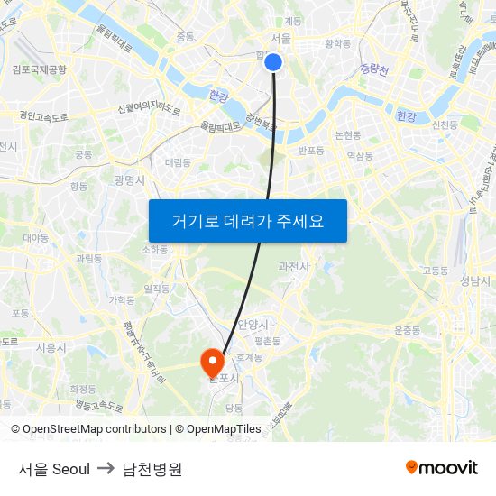 서울 Seoul to 남천병원 map