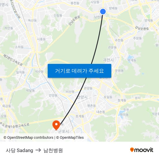 사당 Sadang to 남천병원 map