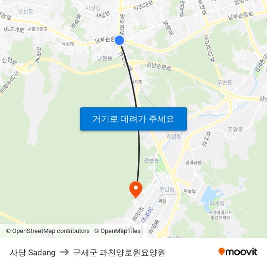 사당 Sadang to 구세군 과천양로원요양원 map