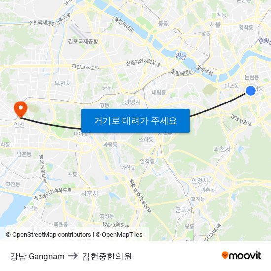 강남 Gangnam to 김현중한의원 map