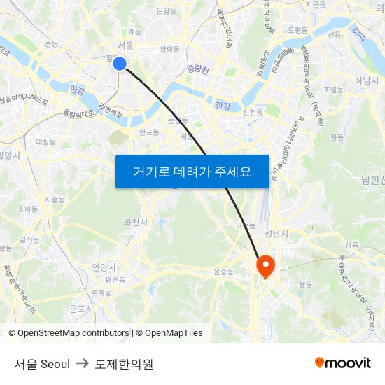 서울 Seoul to 도제한의원 map