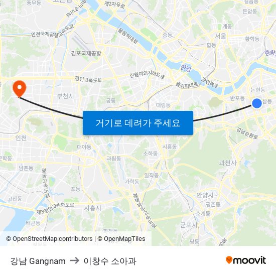 강남 Gangnam to 이창수 소아과 map