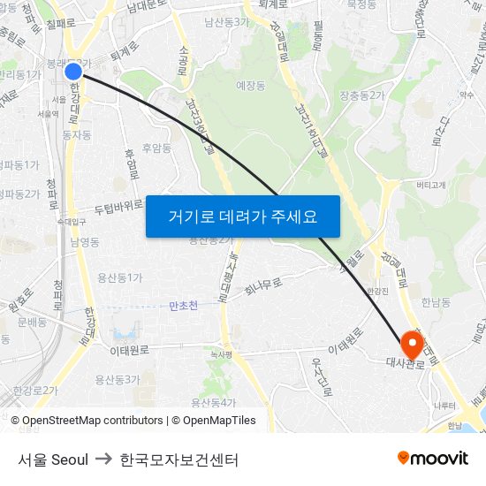 서울 Seoul to 한국모자보건센터 map