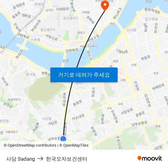 사당 Sadang to 한국모자보건센터 map