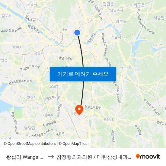 왕십리 Wangsimni to 참정형외과의원 / 매탄삼성내과의원 map