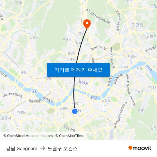 강남 Gangnam to 노원구 보건소 map