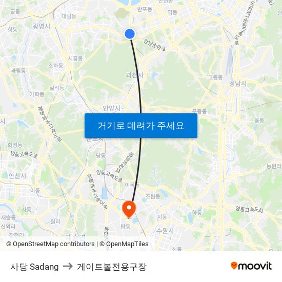 사당 Sadang to 게이트볼전용구장 map