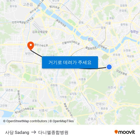 사당 Sadang to 다니엘종합병원 map