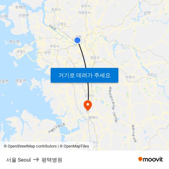 서울 Seoul to 평택병원 map