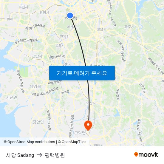 사당 Sadang to 평택병원 map