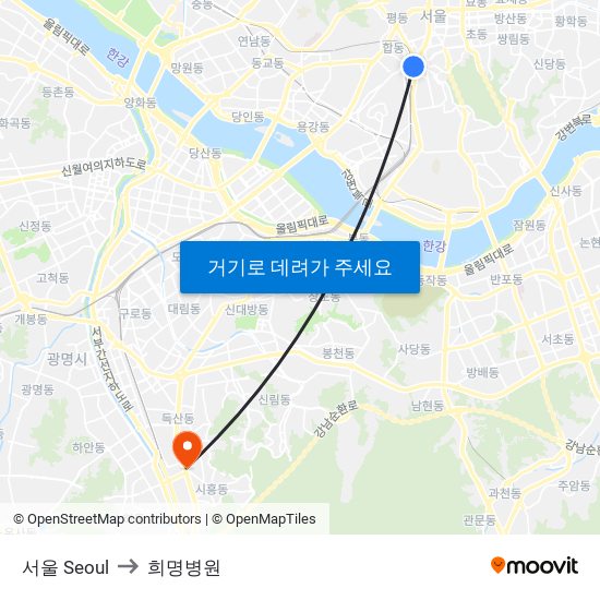 서울 Seoul to 희명병원 map