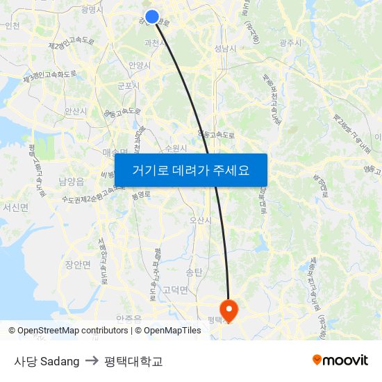 사당 Sadang to 평택대학교 map