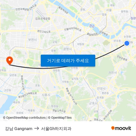 강남 Gangnam to 서울Gh하지외과 map