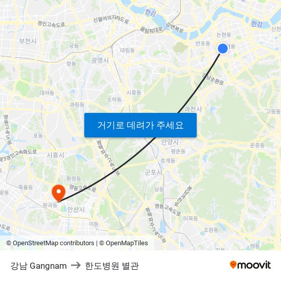 강남 Gangnam to 한도병원 별관 map