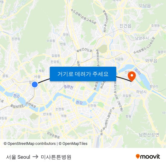 서울 Seoul to 미사튼튼병원 map