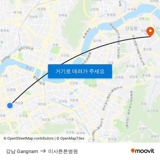 강남 Gangnam to 미사튼튼병원 map