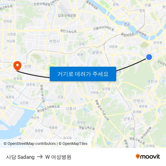 사당 Sadang to W 여성병원 map