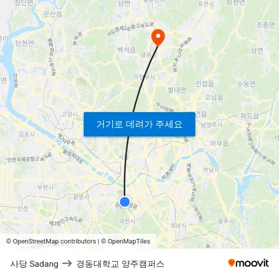 사당 Sadang to 경동대학교 양주캠퍼스 map