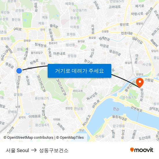 서울 Seoul to 성동구보건소 map