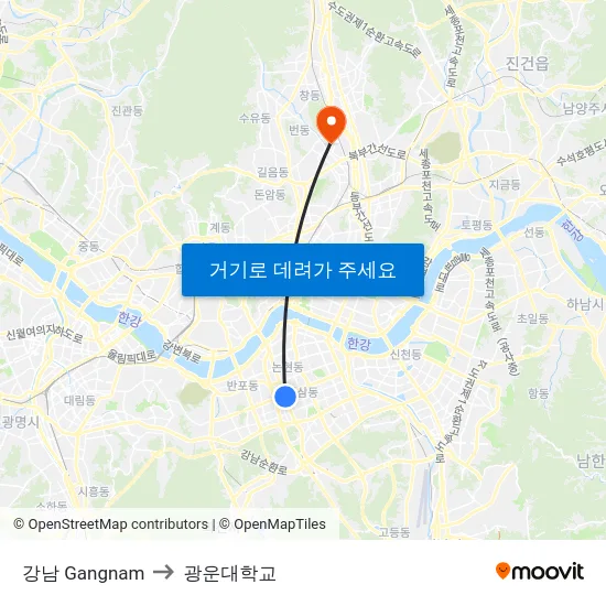 강남 Gangnam to 광운대학교 map