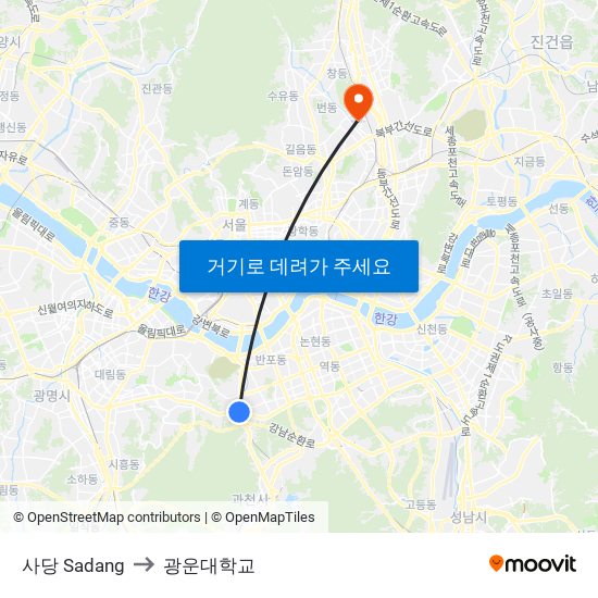 사당 Sadang to 광운대학교 map