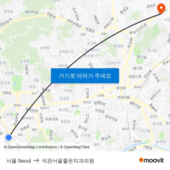 서울 Seoul to 석관서울좋은치과의원 map