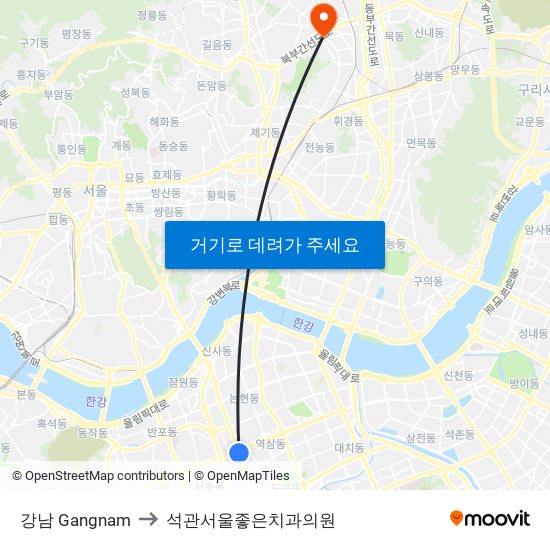 강남 Gangnam to 석관서울좋은치과의원 map