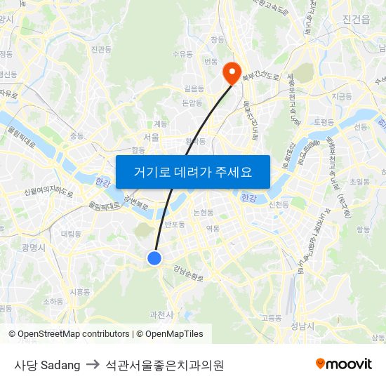 사당 Sadang to 석관서울좋은치과의원 map