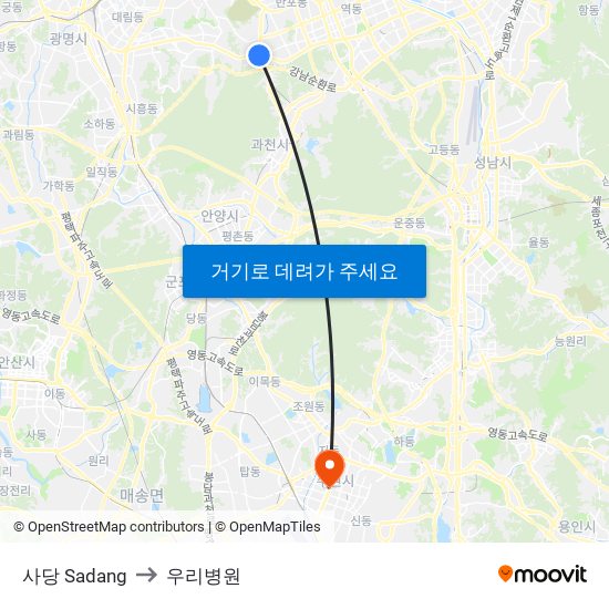 사당 Sadang to 우리병원 map